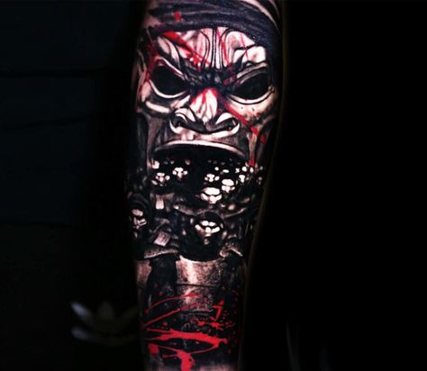 l 300 Immortals Tattoo, 300 Spartans Tattoo, 300 Spartans Tattoo Ideas, Mori Tattoo, Immortal Masks, Japanese Warrior Tattoo, Gangsta Tattoos, Movie Tattoo, Mask Tattoo