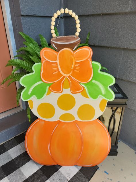 Wood Door Hanger, Wood Door Hangers, Stacked Pumpkins, Wood Door, Wood Doors, Door Hanger, Door Hangers, Door Wreaths, Hangers