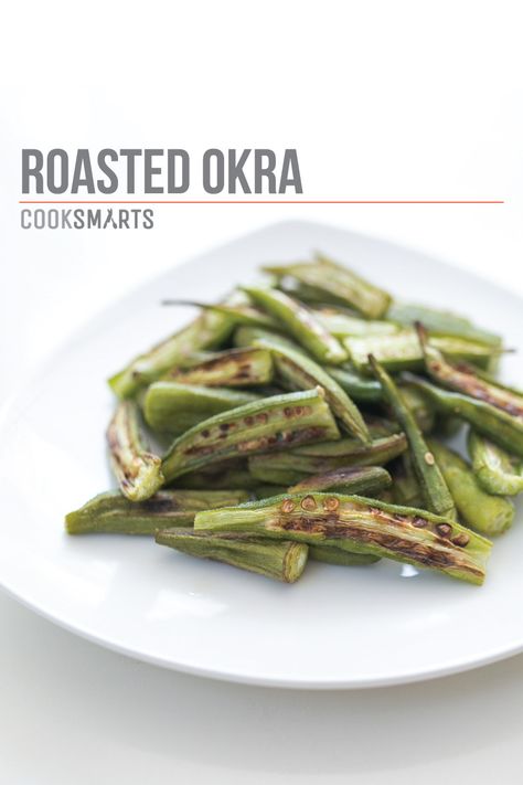 Roasted Okra | Side Dish #recipe via @CookSmarts Sauteed Okra, Housewife Recipes, Green Sides, Roasted Okra, Okra Recipe, Okra Recipes, Quick Side Dishes, Roasted Cabbage, Wellness Mama