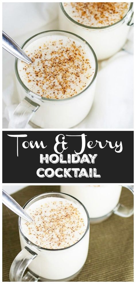 My family makes this Tom and Jerry Holiday Cocktail recipe every year during Christmas! It's an old fashioned drink made with a batter consisting of eggs, milk, rum, and brandy. This Christmas cocktail is warm, boozy, and a little sweet. This easy vintage Tom and Jerry recipe will put you right in the holiday spirit! #christmas #cocktails #holidays #tomandjerry Tom And Jerry Recipe, Holiday Cocktails Easy, Tom And Jerry Drink, Vintage Tom And Jerry, Nonalcoholic Drink, Holiday Potluck, Cocktails Easy, Hot Fudge Cake, Easy Party Desserts