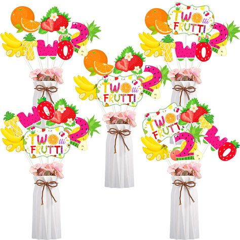 PRICES MAY VARY. What You Will Get: The package includes 24pcs double-sided printing cards in 6 different shapes, 24pcs white sticks and 60pcs adhesive dots for easy assembly. Easy to Use: These twotti frutti centerpieces sticks can be simply attached to the sticks by using the adhesive dots. And you could also DIY these fruit centerpiece sticks by adjusting the position of sticks on your own liking. Multiple Application: Twotti frutti birthday party centerpieces can be used as centerpiece stick Fruit Themed Birthday Party, Birthday Party Table Decorations, Fruit Centerpieces, Birthday Party Table, Pineapple Strawberry, Birthday Party Centerpieces, 2nd Birthday Party, Birthday Party Tables, Party Table Decorations