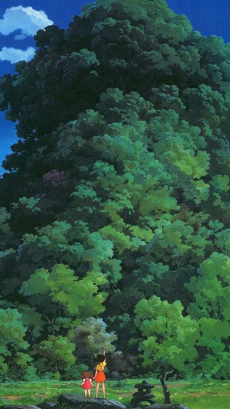 Studio Ghibli Tree Green Art Illustration Love Anime iPhone 6 wallpaper Ghibli Illustration, Studio Ghibli Collection, Studio Ghibli Films, Art Studio Ghibli, Studio Ghibli Background, Ghibli Artwork, Studio Ghibli Movies, Studio Ghibli Art, Ghibli Art