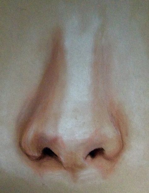 Nose Oil Pastel, Nose Drawing Colour, Nose Oil Painting, Chalk Pastel Portrait, Nose Study, Nose Painting, Realistic Nose, Art Exercises, Portrait Practice