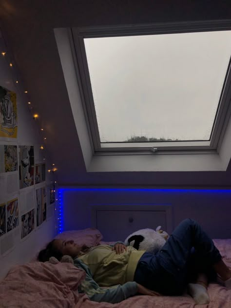 Attic Room Window, Attic Suite Bedrooms, Triangle Ceiling Bedroom, Slanted Roof Room, Skylight Above Bed, Ceiling Window, Roof Room, Velux Windows Bedroom, Skylight Bedroom