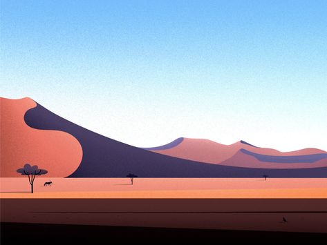 Dune 45, Sossusvlei, Namibia. by Febin_Raj Blair Art, Sossusvlei Namibia, Namib Desert, Mary Blair, Desert Design, Affinity Designer, Illustration Poster, Landscape Illustration, Peterborough