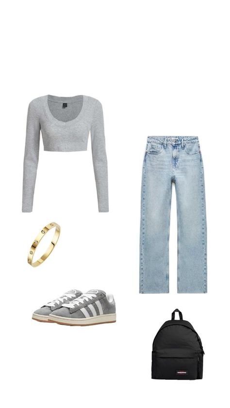 Idée de tenue avec des campus grise ! Outfit Ideas With Grey Jeans, Grey Campus Outfit, Grey Campus 00s Outfit, Grey Campus, Ootd Campus, Outfit Campus, Campus Outfit, Grey Outfit, Adidas Campus