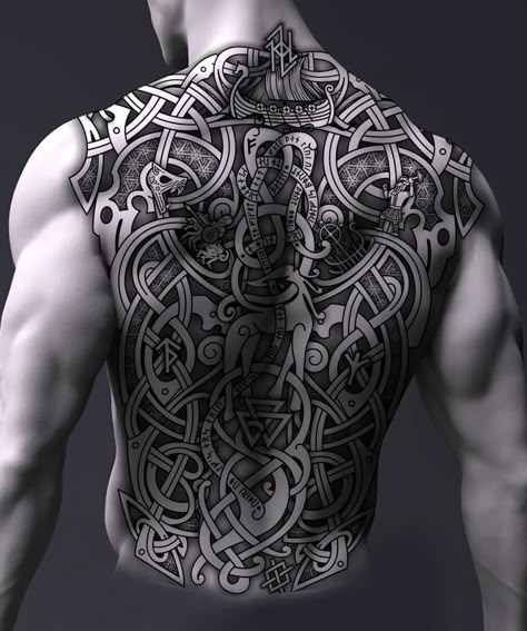 Nordic Chest Tattoo Men, Nordic Back Tattoo, Viking Back Tattoo, Tattoo Backgrounds, Viking Tattoos For Men, Full Neck Tattoos, Japanese Back Tattoo, Back Piece Tattoo, Tattoo Background