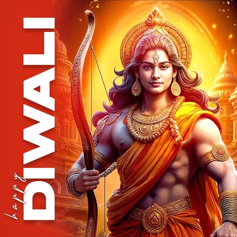 Lord Ram with Bow and Arrow HD wallpaper, Diwali Festival celebrations image Ram With Bow And Arrow, Ram Diwali, Lord Ram Image, Celebration Images, Yoga Images, Ram Image, Lord Ram, Creative Branding Design, Happy Diwali Images