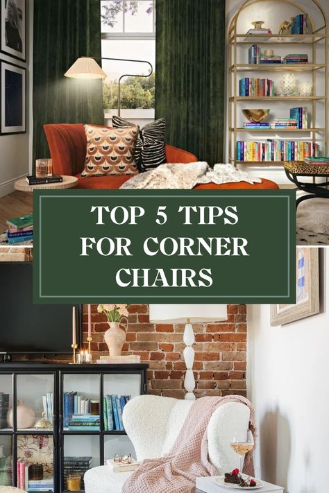 Finding the perfect corner chair for your bedroom can feel overwhelming, but it doesn't have to be! Check out these top 5 tips for selecting a comfortable, stylish, and functional corner chair that fits your space perfectly. From size and shape to fabric and storage options, we cover everything to help you on your search. Transform your corner into a cozy nook and enhance your bedroom's aesthetic with the right corner seating! Don't settle for less when it comes to style and comfort. Chair With Lamp In Corner, Corner Chair Decor Living Room, Living Room Corner Chair Ideas, Chair In Entryway Corner, Bedroom Corner Sitting Area, Corner Chair Ideas Living Room, Small Reading Corner Bedrooms, Chair Corner Living Room, Chair In Corner Living Room