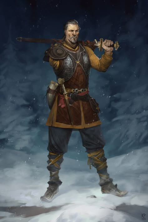 Asoiaf Northern Fashion, One Armed Swordsman, Winter Character Design, Character Concept Design, Winter Character, Rpg Horror, Paintings And Drawings, Human Male, Dungeons And Dragons Characters