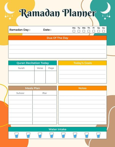 Planner For Ramadan, 9 Ramadan, Kids Flash Cards, Ramadan Planner, Business Diary, Colorful Planner, Ramadan Activities, Ramadan Day, Kid Flash