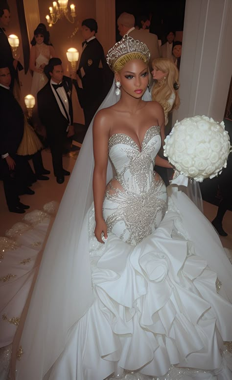 Extreme Wedding Dress, Short Pearl Wedding Dress, Wedding Dresses White Elegant, Beyonce Wedding Dress, Nubian Wedding, Beautiful Gowns Princesses, Extra Wedding Dresses, Extravagant Wedding Dress, Moms Wedding Dress