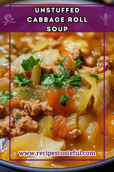 A comforting and hearty soup that captures the flavors of traditional cabbage rolls without the hassle of stuffing. Perfect for chilly nights and easy to prepare in under an hour. Cabbage Rolls Soup, Lazy Cabbage Roll Soup, Stuffed Cabbage Roll Soup, Unstuffed Cabbage Soup Crockpot, Stuffed Cabbage Soup, Unrolled Cabbage Soup, Stuffed Cabbage Soup Crockpot, Stuffed Cabbage Soup Crockpot Easy, Unstuffed Cabbage Rolls Soup