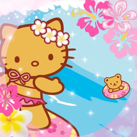 Tropical Hello Kitty App Icon, Beach Hello Kitty Aesthetic, Summer Hello Kitty Pfp, Hello Kitty Beach Widget, Hawaii Aesthetic Hello Kitty, Hello Kitty Gyaru Wallpaper, Gyaru Hello Kitty Pfp, Hello Kitty Summer Widget, Hello Kitty Summer Icons