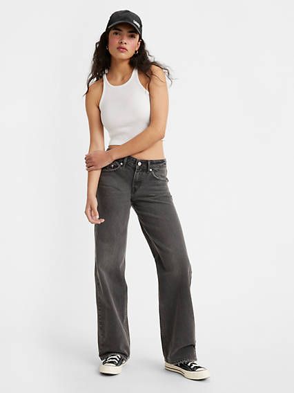 Low rise is here to stay;and our super-flattering Low Loose jeans prove it. Cut with a versatile low rise and a wide, straight leg, they're a throwback Y2K style that's subtle enough to wear every day. Low rise jeans inspired by early aughts style Features a straight, wide leg A relaxed fit through the hip and thigh This pair runs a bit small. We suggest buying one or two sizes up. Wish Me Luck, Black Levis, Loose Jeans, Low Rise Jeans, Prove It, Colored Denim, Baggy Jeans, Dress With Sneakers, Baggy Fits