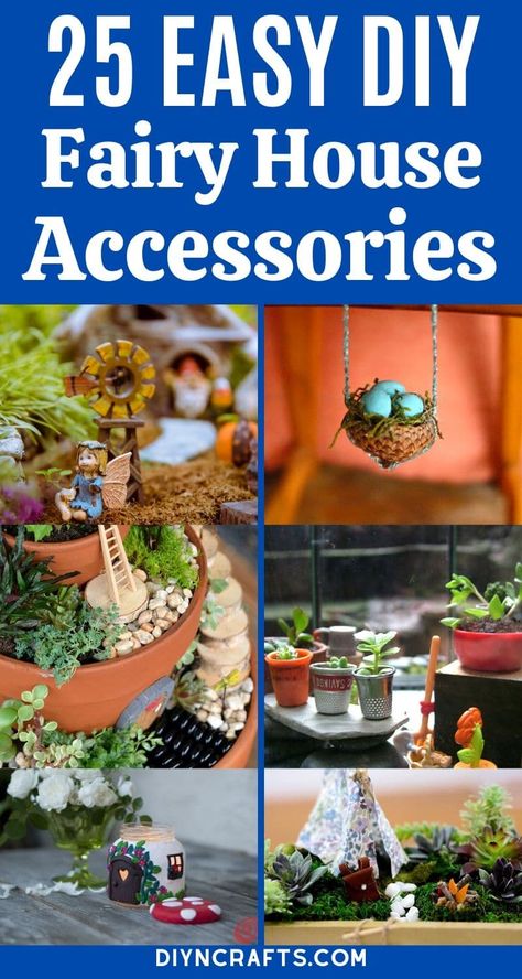 Make your own DIY Fairy House Furniture and Accessories with these fun tutorials. Tons of easy ideas using items you already have around the house! These simple fairy garden ideas are tons of fun and super easy to make. #FairyGarden #FairyFurniture #Fairies #Gnomes #Garden #FairyHouse Diy Fairy Garden Accessories How To Make, Diy Fairy Garden Furniture, How To Make A Fairy Garden Step By Step, Camping Fairy Garden Ideas, Cheap Fairy Garden Ideas, Fairy Garden Scene, Fairy House Doors Diy, Recycled Fairy Garden, Fairy Garden Crafts For Kids