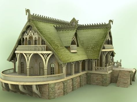 Elven Village, Elven City, Village Inn, Medieval Houses, Building Concept, Architecture Images, Elf House, Fantasy House, Fantasy Castle