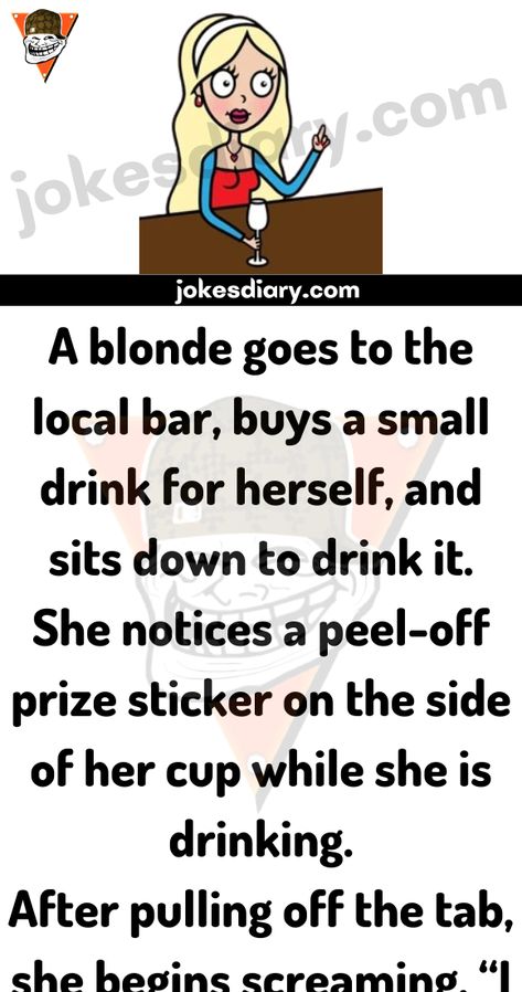 A blonde goes to the local bar, buys a small drink for herself, and sits down to drink it. Kids Jokes, Blonde Jokes, Women Jokes, Joke Stories, Daily Jokes, Elderly Couples, Wife Jokes, Clean Jokes, Relationship Jokes