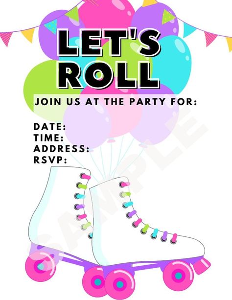 Roller Skate Invitations Free Printable, Free Roller Skating Party Invitations, Roller Skating Party Invitations Free Printable, Roller Skating Invitations, Skate Party Ideas, Skate Party Invitations, Skating Party Invitations, Roller Rink Birthday, Roller Skating Birthday Party Invitations