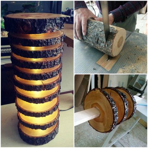 Have a look to this tutorial to make a spectacular wood lamp with tree logs! in Spanish… Related articles : DIY: Tutorial guide to make a ... Recycled Lamp, Make A Lamp, Diy Lampe, Wood Floor Lamp, Wood Logs, Diy Holz, Wooden Lamp, Wood Lamps, Diy Lamp