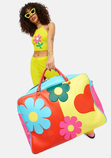 Delias Groovy Colorblock Heart Peace Weekender Bag Peace Sign Applique, Hippy Aesthetic, Conservative Outfits, Floral Print Crop Top, Holiday Bag, Colorful Bags, Twill Jacket, Sewing Bag, Arm Candy