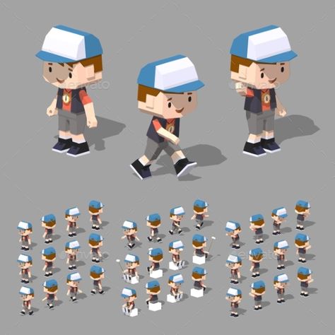 Boy. 3D lowpoly isometric vector illustration. The set of objects isolated against the grey background and shown from different si Cartoon Plane, Game Level Design, Low Poly Character, Business Cards Simple, Isometric Art, Low Poly Art, Low Poly Models, Computer Animation, Low Poly 3d