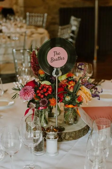 Wedding Table Themes, Abbey Wedding, Rock N Roll Wedding, Music Themed Wedding, Table Name, Rock Wedding, Wedding Table Plan, Table Names, Whimsical Wonderland Weddings