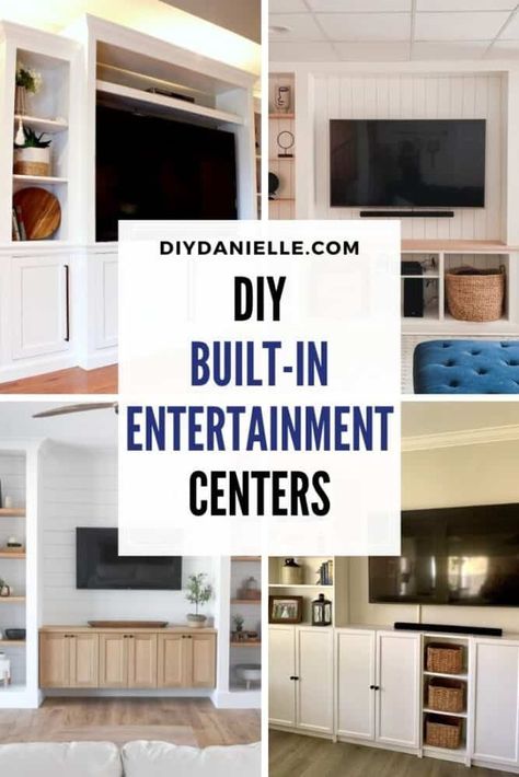 Learn how to build your own DIY built-in entertainment center with these easy-to-follow ideas. Entertainment centers can be pricey. These ideas will save you a ton of money, and you can create a custom look. Diy Wall Unit, Bookshelf Entertainment Center, Ikea Entertainment Center, Small Entertainment Center, Built In Tv Cabinet, Built In Tv Wall Unit, Built In Wall Units, Large Entertainment Center, Diy Built In