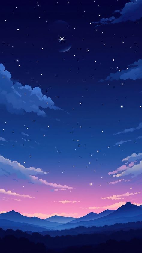 Midnight sky backgrounds landscape astronomy.  | premium image by rawpixel.com / Jubjang Midnight Sky Illustration, Sky Drawing Aesthetic, Night Sky Reference, Night Scene Drawing, Anime Sky Aesthetic, Midnight Sky Painting, Midnight Sky Wallpaper, Starry Sky Drawing, Moon Illustrator