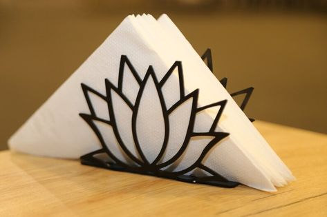 Discover the beauty and elegance of our Lotus Flower Metal Napkin Holder. Perfect for adding a touch of sophistication to your dining experience, this stunning piece doubles as a kitchen decor accent and a practical storage solution. Ideal for gifting to the kitchen enthusiast in your life! #KitchenDecor #DiningAccessories #GiftIdeas #TableSetting Sheet Metal Art, Classic Furniture Design, Circle Logo Design, 3d Printing Diy, Metal Working Projects, Accessories Kitchen, How To Make Paper Flowers, Napkin Holders, Steel Art