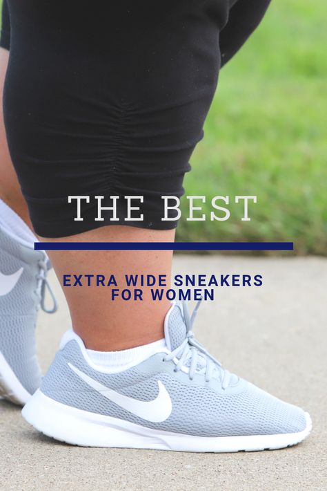 I have found THE BEST extra wide width sneakers for women, and I'm so excited to share them about you on The Plus Life.   The Plus Life is a southern lifestyle blog for plus size women and our mission is to inspire and equip women to live their best lives.    A review of Nike Tanjun Wide Width Sneakers in Wolf Grey/White and Black/White.  These shoes are available in regular, wide and extra wide widths. Extra Wide Width Shoes For Women, Wide Sneakers For Women, Wide Width Shoes For Women Plus Size, Extra Wide Shoes For Women, Wide Shoes For Women Plus Size, Wide Feet Shoes, Womens Wide Shoes, Extra Wide Calf Boots, Wide Sneakers