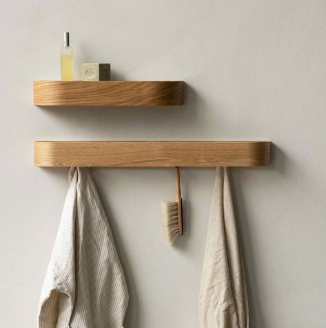 MENU shelves Oak Shelf, Outdoor Bathtub, Wood Hanger, Deep Shelves, Wooden Rack, Stained Oak, Wood Hangers, Bathroom Shelf, Storage Hacks