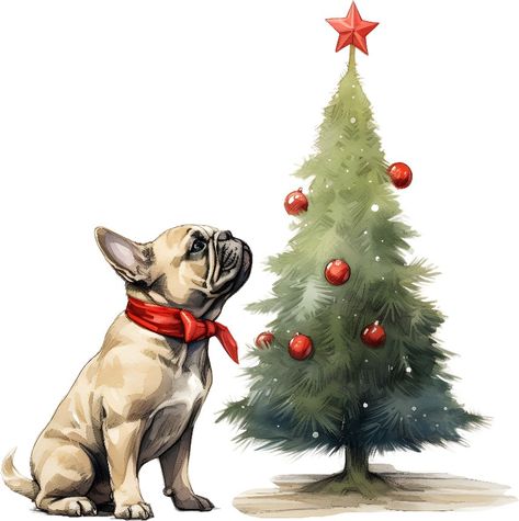 Frenchie Christmas Wallpaper, French Christmas Tree, Highland Cow Pictures, French Bulldog Drawing, Christmas Dog Outfits, French Bulldog Art, Christmas Tree On Table, Frenchie Mom, Coffee Table Mat