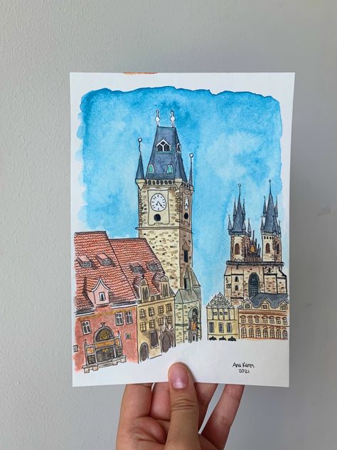 Prague Watercolor, Prague Travel, Watercolor Architecture, Prague Czech Republic, Prague Czech, Watercolor Sketch, Prague, Czech Republic, Watercolor Painting