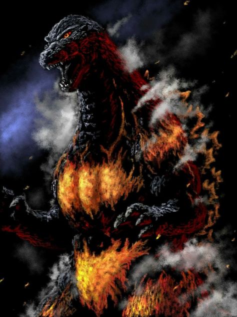 Godzilla King of all Monsters: Burning Godzilla Thermonuclear Godzilla, Burning Godzilla 1995, Godzilla Pictures, Godzilla 1995, Godzilla Poster, King Caesar, Monochromatic Wallpaper, Burning Godzilla, Godzilla Tattoo