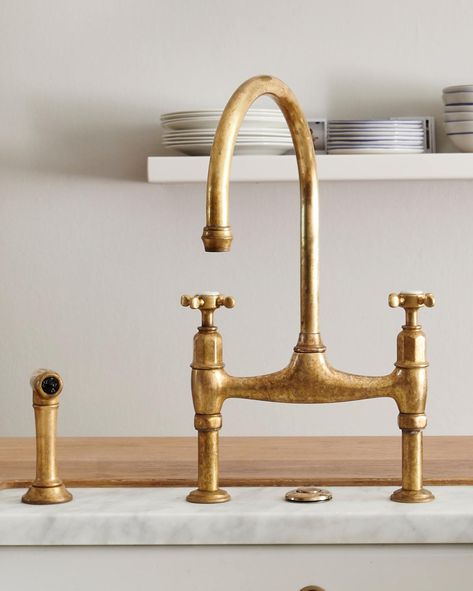 2 Faucets One Sink Kitchen, Aged Brass Tap, Aged Brass Kitchen Faucet, Unlacquered Brass Kitchen Faucet, Brass Pot Filler, Brass Sink Faucet, Antique Brass Kitchen, Brass Kitchen Tap, Florida Kitchen