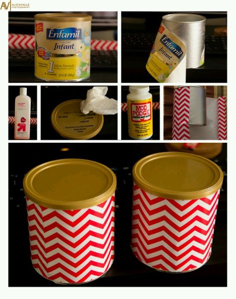 Recycle formula cans. :) Formula Cans Repurposed, Crafts With Baby, Formula Can Crafts, Baby Formula Cans, Formula Containers, Kids Stationary, Diy Storage Boxes, Tin Can Crafts, Baby Food Jars