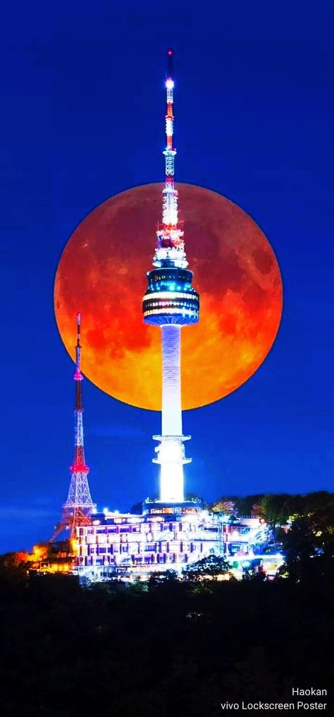 Korean 3d Wallpaper, Seoul Tower Tattoo, Seoul Tower Wallpaper, Namsan Tower Seoul Wallpaper, Namsan Tower Wallpaper, Namsan Tower Seoul Aesthetic, Seoul Scenery, Seoul Tattoo, Korea City