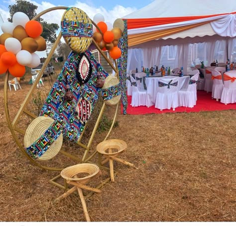 Kenyan Wedding Decor, Ruracio Decor, Traditional Lobola Decor, African Backdrop, African Traditional Wedding Decoration, Africa Theme Party, Chilanga Mulilo, Outdoor Events Decor, African Wedding Theme