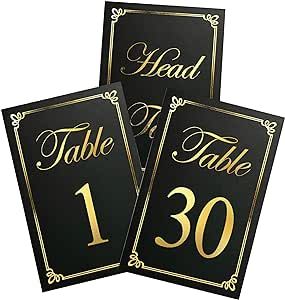 Black and Gold Table Numbers Cards, Numbered 1-30 and Head Table Card, Wedding Table Numbers, Table Seating Cards, Gold Table Numbers Perfect for Wedding Reception Black And Gold Wedding Table, Gold Table Number Holders, Black And Gold Table, Head Table Sign, Glitter Table Numbers, Restaurants For Birthdays, Table Seating Cards, Wedding Table Name Cards, Gold Table Numbers Wedding