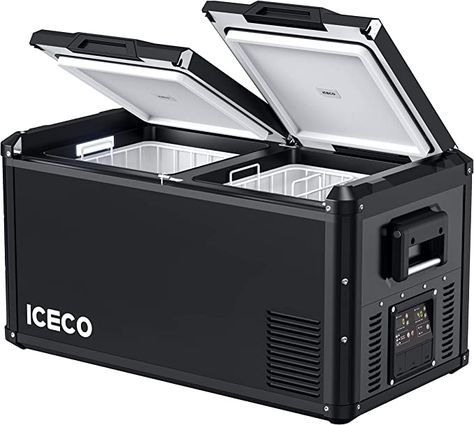 ICECO VL75 ProD Portable Refrigerator, Multi-directional Lid, Dual USB & DC 12/24V, AC 110-240V, 75L Dual Zone Steel Compact Refrigerator Powered by SECOP, 0℉ to 50℉, Home & Car Use [Upgrade, 79 Quarts] Ac Cooler, Refrigerator Compressor, Portable Refrigerator, Car Refrigerator, Portable Fridge, Double Door Design, Usb Outlet, Chest Freezer, Camp Furniture