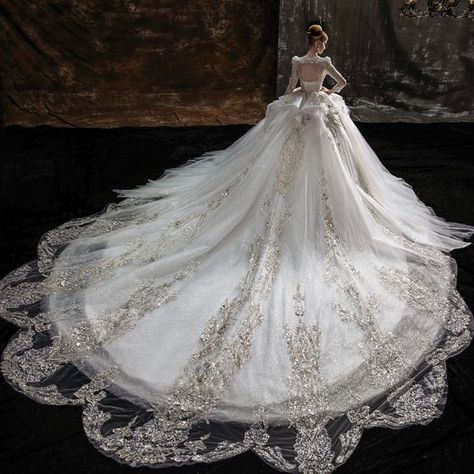 Cascading Ruffles Wedding Dress, Cathedral Length Wedding Dress, Royal Train, Big Wedding Dresses, Long Train Wedding Dress, Fairy Tale Wedding Dress, Royal Wedding Dress, Pretty Wedding Dresses, Ruffle Wedding Dress