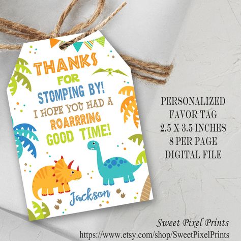 Giveaway Tags, Dinosaur Favors, Dinosaur Birthday Theme, Girl Dinosaur Birthday, Dinosaur Birthday Party Decorations, Birthday Giveaways, Dinosaur Party Favors, Printable Favor Tags, Dinosaur Theme Party