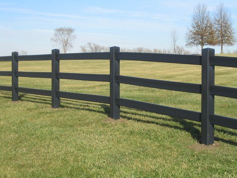 Vinyl Horse Fencing - Wholesale Pricing to the Public by Avinylfence.com Black Wood Fence, 3 Rail Fence, Vinyl Fence Colors, Farm Fence Gate, Agricultural Fencing, Horse Fence, Pasture Fencing, Ranch Fencing, White Vinyl Fence