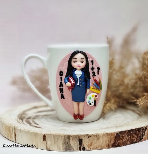 Gift for teacher Teacher Polymer Clay Mug, Happy Birthday Teacher, Polymer Clay Mug, Clay Mug, Colored Clay, Abc Coloring, Clay Cup, Handmade Mug, Body Features