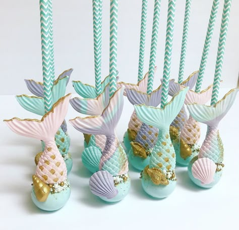 Mermaid Cake Pops, Fondant Unicorn Cake Toppers, Custom Cake Pops, Geometric Cake, Little Mermaid Cakes, Mermaid Birthday Party Decorations, 1st Birthday Girl Decorations, Cake Pop Decorating, Mermaid Theme Birthday Party