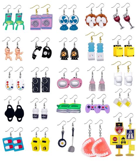 PRICES MAY VARY. 😊【COOL FUNNY EARRINGS】: The indie earrings are designed in the shape of a mini cute with different colors, like pink, white, green, yellow, rose pink, blue, black, and purple etc. They are very adorable, easy to match any outfit. ❤️【QUALITY MATERIAL】: These cute weird earrings made of high quality eco-friendly alloy and acrylic material, not fade, Anti - allergic. Lightweight and reliable material, will not add much burden to your ears, safe and non-toxic to wear, won’t cause a Bear Water Bottle, Indie Earrings, Tea Earrings, Weird Earrings, Funny Earrings, Kawaii Earrings, Earrings Aesthetic, Fruit Flowers, Funky Earrings