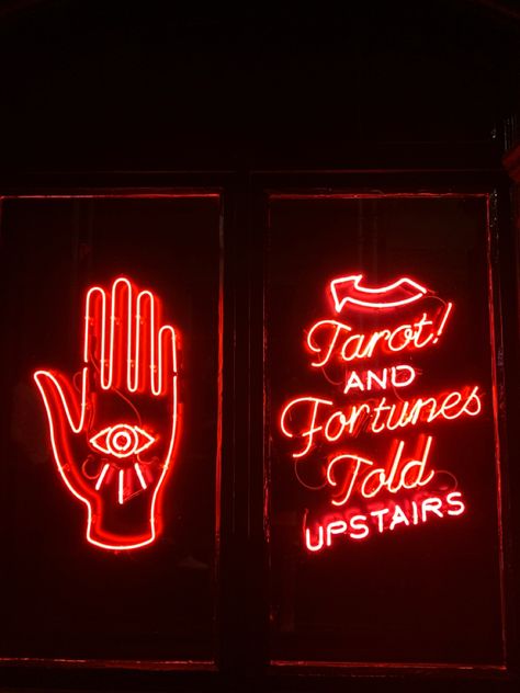 Tarot, manifestations, neon lights and the other world Tarot Shop Aesthetic, Card Reading Aesthetic, Light Red Aesthetic, Tarot Reader Aesthetic, Tarot Party, Tarot Cards Aesthetic, Red Party Themes, Tarot Decor, Vintage Fortune Teller