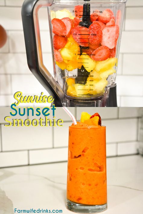 Sunrise Smoothie, Tropical Smoothies, Planet Smoothie Copycat Recipes, Smoothie Recipes Tropical, Smoothie With Orange Juice, Smoothie Recipes Orange Juice, Sunrise Sunset Smoothie, How To Make Tropical Smoothie Smoothies, Sunrise Sunset Smoothie Tropical Smoothie