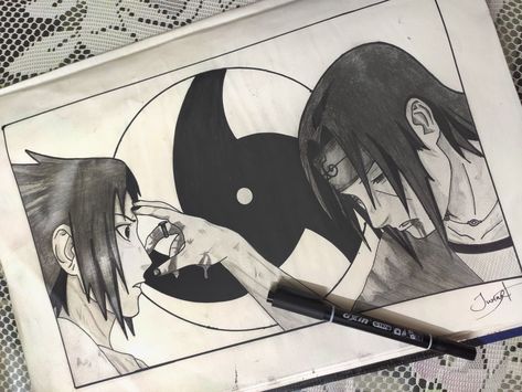 Itachi Sasuke Drawing, Itachi Sasuke Sketch, Itachi And Sasuke Sketch, Sasuke And Itachi Drawing, Anime Scenes To Draw, Cartoon Sketches Doodles, Itachi Sketch, Sasuke Sketch, Drawing Itachi